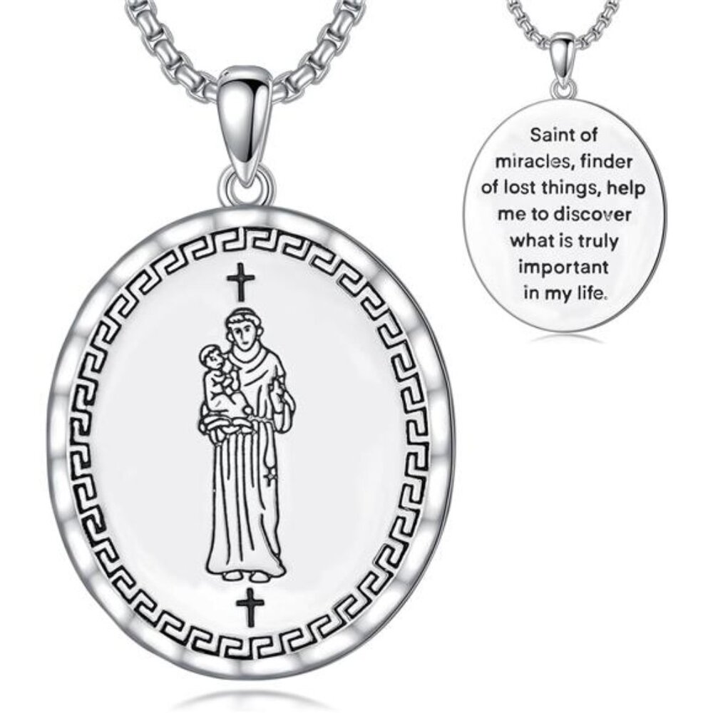 Saint Medal Necklace for Men Amulet Necklace,  St. Anthony Silver Necklace